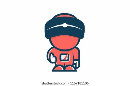 Man in virtual reality headset. Gaming Cyber technologies. Glasses VR flat icon. VR technology. Cartoon virtual reality concept