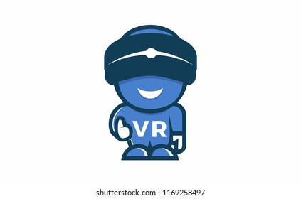 Man in virtual reality headset. Gaming Cyber technologies. VR technology. Cartoon virtual reality concept