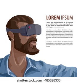 Man in virtual reality headset. Gaming Cyber technologies. VR technology. Vector illustration in flat, cartoon style isolated from the background, EPS 10