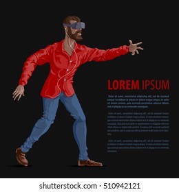 Man in virtual reality headset. Gaming Cyber technologies. VR technology. Virtual reality concept.