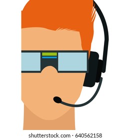 man in virtual reality headset. gaming cyber technologies. vr technology. cartoon virtual reality concept. vector illustration.