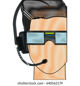 man in virtual reality headset. gaming cyber technologies. vr technology. cartoon virtual reality concept. vector illustration.