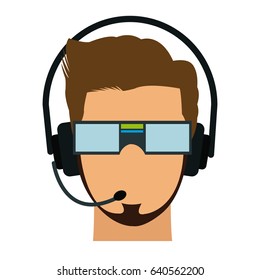man in virtual reality headset. gaming cyber technologies. vr technology. cartoon virtual reality concept. vector illustration.
