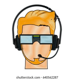 man in virtual reality headset. gaming cyber technologies. vr technology. cartoon virtual reality concept. vector illustration.