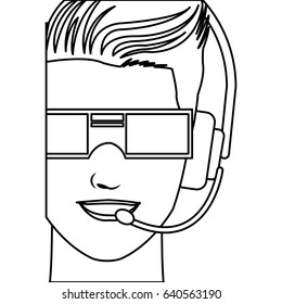 man in virtual reality headset. gaming cyber technologies. vr technology. cartoon virtual reality concept. vector illustration.