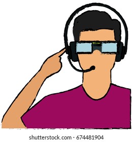man in virtual reality headset glasses gaming cyber technology