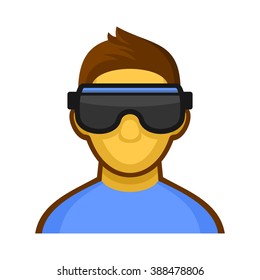 Man with Virtual Reality Headset Icon. Vector