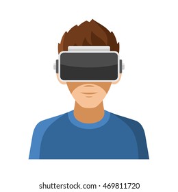 Man with Virtual Reality Headset Icon. Vector