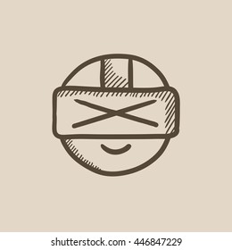 Man in virtual reality headset vector sketch icon isolated on background. Hand drawn Man in virtual reality headset icon. Man in virtual reality headset sketch icon for infographic, website or app.