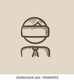 Man in virtual reality headset vector sketch icon isolated on background. Hand drawn Man in virtual reality headset icon. Man in virtual reality headset sketch icon for infographic, website or app.