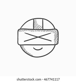 Man in virtual reality headset vector sketch icon isolated on background. Hand drawn Man in virtual reality headset icon. Man in virtual reality headset sketch icon for infographic, website or app.