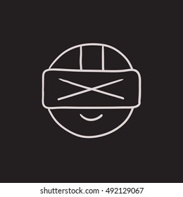 Man in virtual reality headset vector sketch icon isolated on background. Hand drawn Man in virtual reality headset icon. Man in virtual reality headset sketch icon for infographic, website or app.