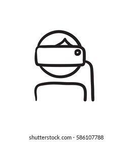 Man in virtual reality headset vector sketch icon isolated on background. Hand drawn Man in virtual reality headset icon. Man in virtual reality headset sketch icon for infographic, website or app.