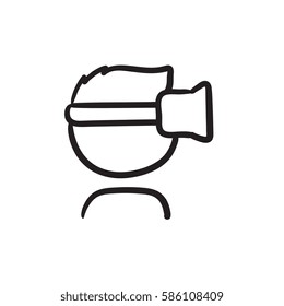 Man in virtual reality headset vector sketch icon isolated on background. Hand drawn Man in virtual reality headset icon. Man in virtual reality headset sketch icon for infographic, website or app.