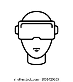 Man in a virtual reality helmet. Line icons