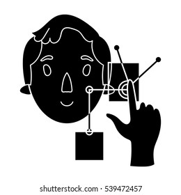 Man in the virtual reality icon in black style isolated on white background. Virtual reality symbol stock vector illustration.