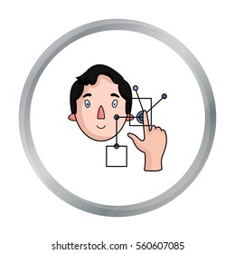 Man in the virtual reality icon in cartoon style isolated on white background. Virtual reality symbol stock vector illustration.