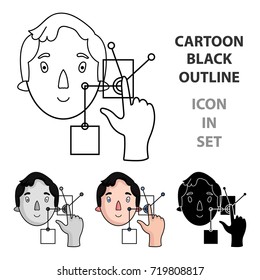 Man in the virtual reality icon in cartoon style isolated on white background. Virtual reality symbol stock vector illustration.