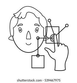 Man in the virtual reality icon in outline style isolated on white background. Virtual reality symbol stock vector illustration.