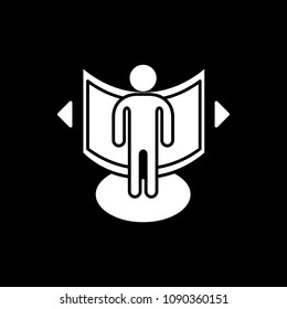 Man in virtual reality icon. Silhouette Man in virtual reality vector icon for web design isolated on black background