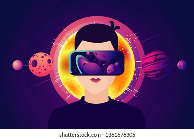 Man with virtual reality masc. Cyber space glasses. Futuristic concept.