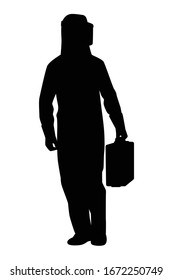 A man in virus or chemical protection suit with equipment silhouette vector, disease silhouette, Coronavirus, Covid-19