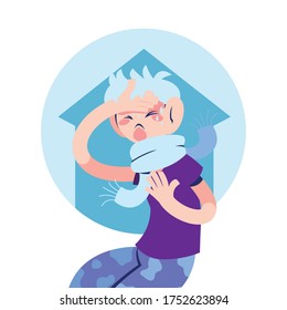 man with virus at home vector illustration design