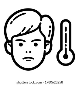 Hombre Virus Infección Temperatura Icono Plano Aislado En Fondo Blanco