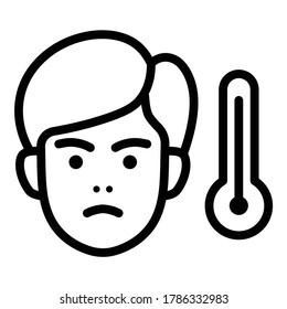 Man Virus Infection Themperature Flat Icon Isolated On White Background