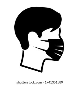 Man with virus protection face mask vector symbol