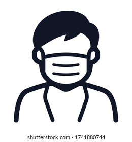 Man with virus protection face mask icon medical staff symbol