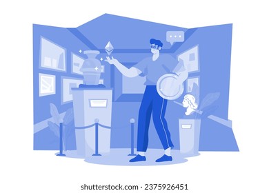 Man visiting virtual art gallery