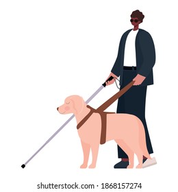 man with a visual impairment and guide dog vector illustration design