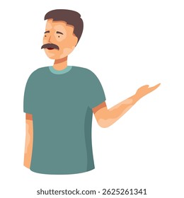 Man with vitiligo is gesturing with his hand as if he is making a presentation