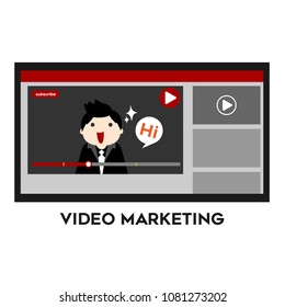 man vlog live stream on youtube platform video conter marketing concept with white background