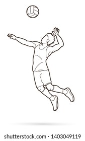 Man volleyball player jumping action cartoon graphic vector