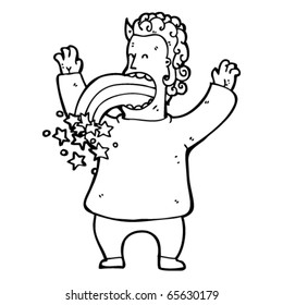 Hombre vomita una loca caricatura de estrellas del arco iris