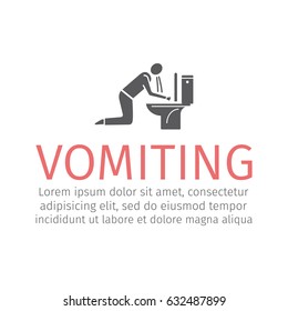 Man vomiting into toilet. Vector icon