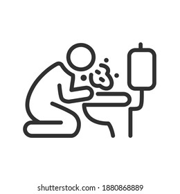 man vomiting, puke in toilet, linear icon. Editable stroke