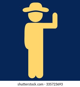 Man Vote vector icon. Style is flat symbol, yellow color, rounded angles, blue background.