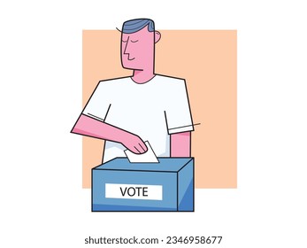 A Man voter putting ballot into voting box. Democracy freedom concept