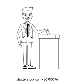 man voting at ballot box democracy concept vector illustration