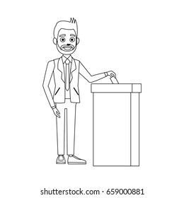 man voting at ballot box democracy concept vector illustration