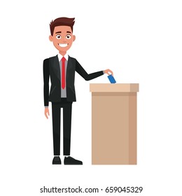 man voting at ballot box democracy concept vector illustration