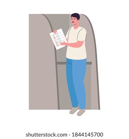 man in voting booth with paper design, President election government and campaign theme Vector illustration