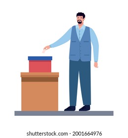 man voting in boxes character