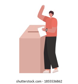 man voting with brown hair and a salmon color shirt vector illustration design