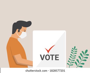 El hombre vota sobre las elecciones, el concepto de voto, la democracia, las elecciones. estilo plano. elementos de diseño.