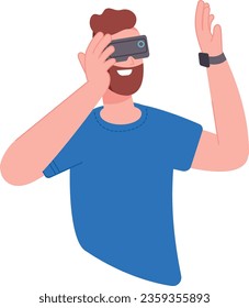 Man in vr glasses. Futuristic virtual reality headset isolated on white background