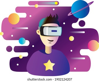 Man in VR glasses, minimalistic vector illustration